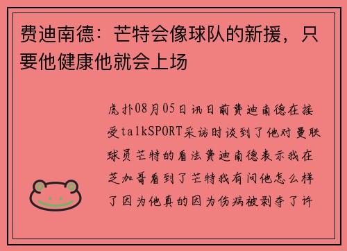 费迪南德：芒特会像球队的新援，只要他健康他就会上场